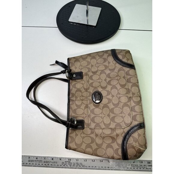 Coach Brown Peyton Signature Logo Heritage Handbag Leather Tote EUC - Picture 11 of 11